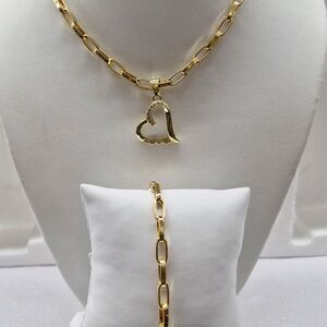 Gold Heart Necklace and Bracelet Set
